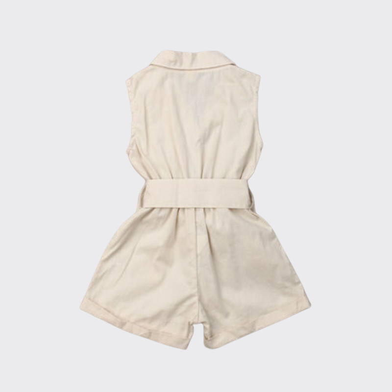 Sleeveless Bow tie romper beige back