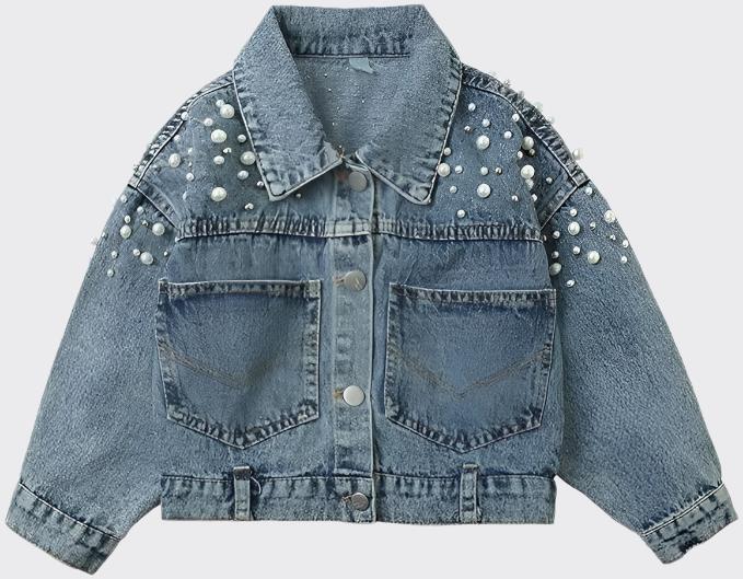 DENIM JACKET WITH FAUX PEARLS