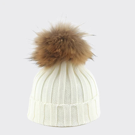 Big fur pompom beanie in white