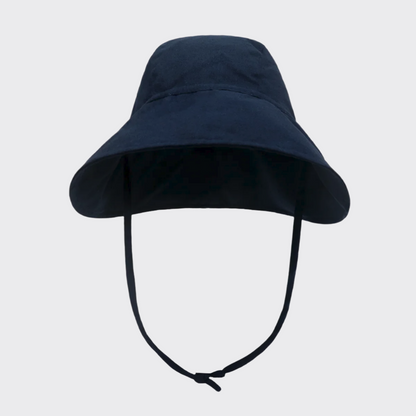 Blue linen sun hat front profile