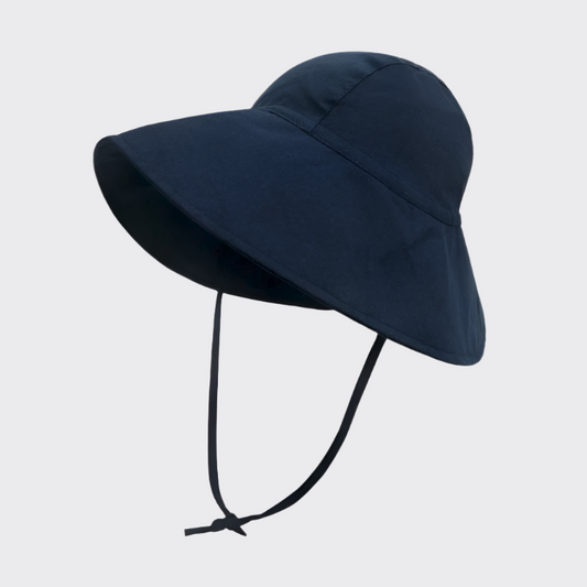 Blue linen sun hat front side profile