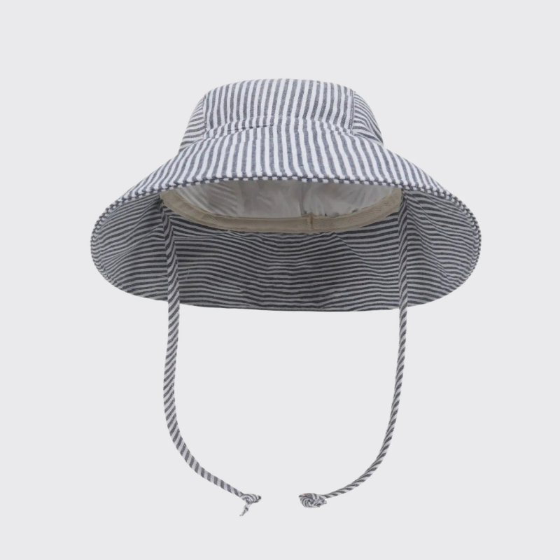 Blue striped linen sun hat inside profile