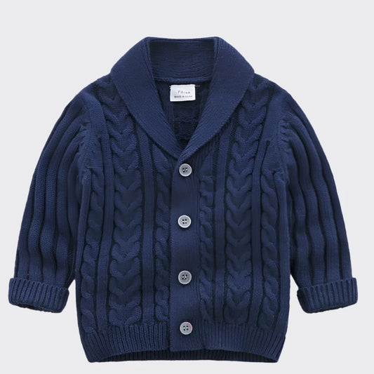 Cable knit cardigan blue front