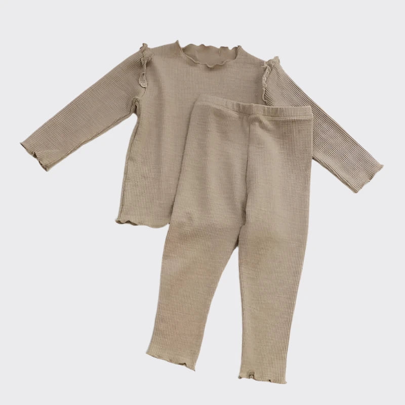 Cotton pajama set in khaki