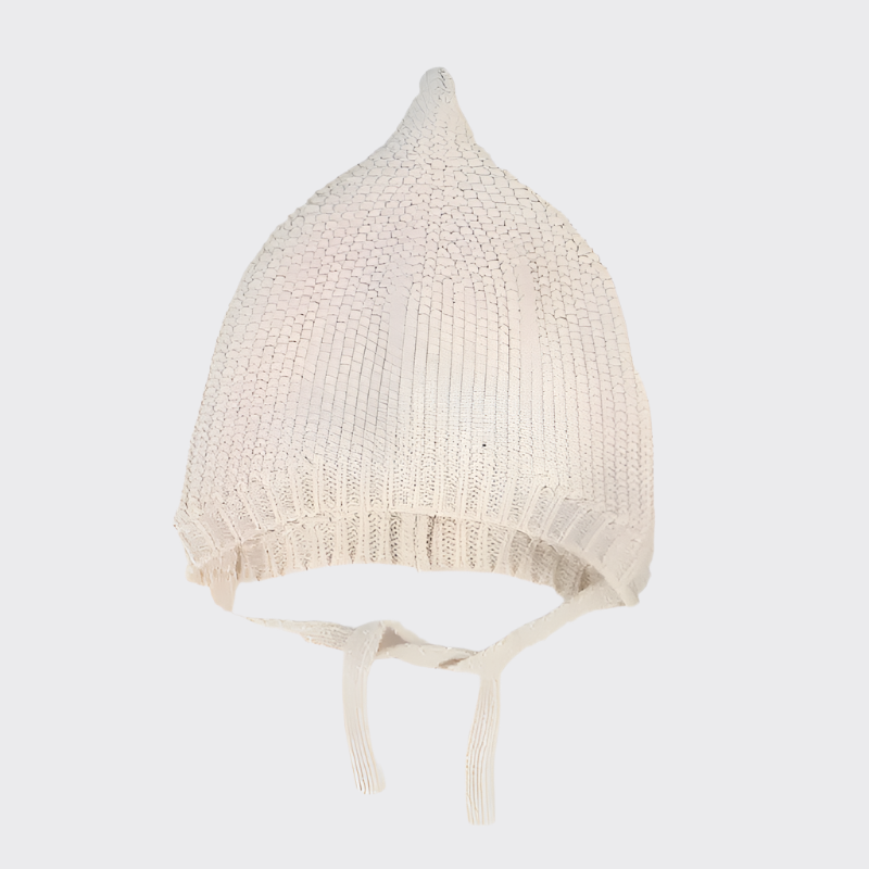 Cream knit hat with tie strings