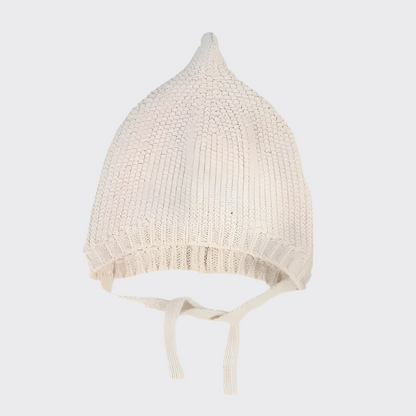 Cream knit hat with tie strings