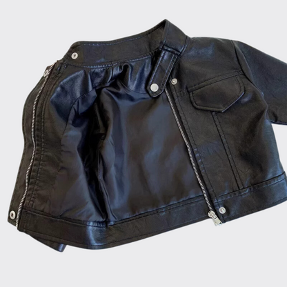 FAUX LEATHER FLAP POCKET JACKET INSIDE