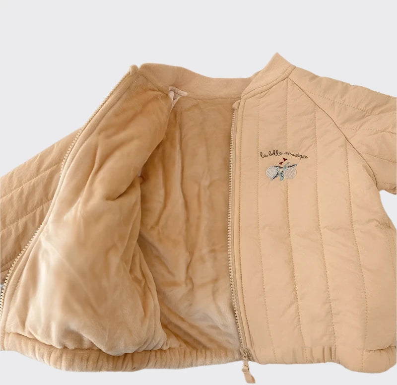 Fleece insides of pink bomber jacket 