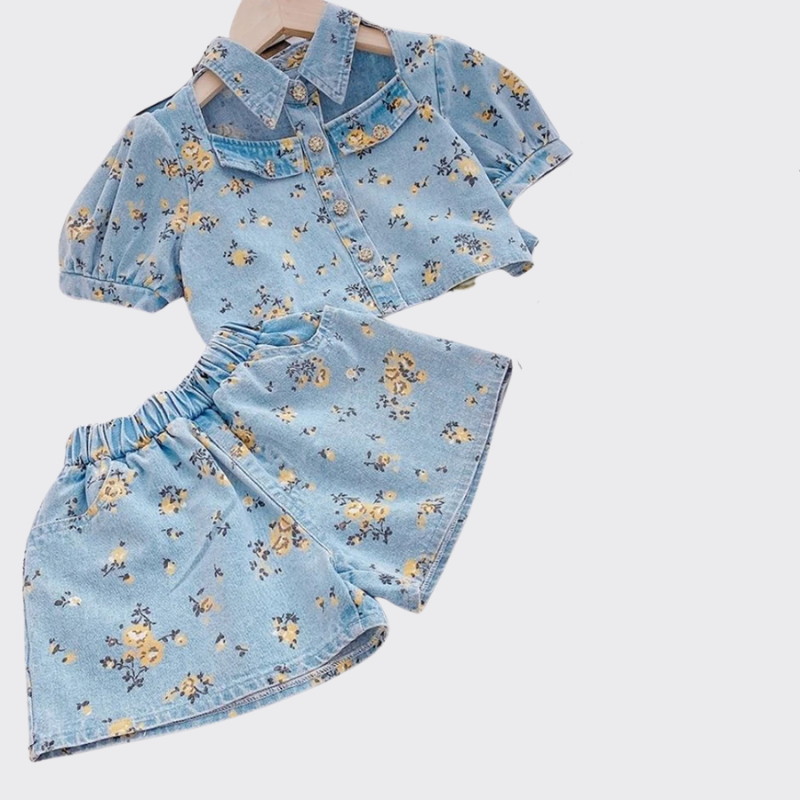 Floral Denim Shirt & Shorts