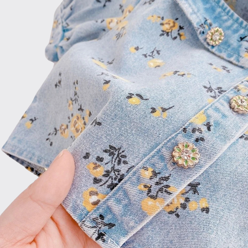 Floral Denim Shirt buttons