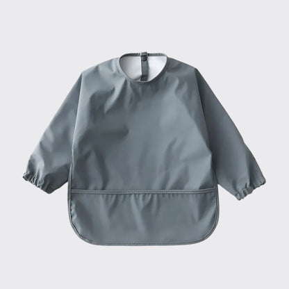 Grey baby bib with bottom pocket