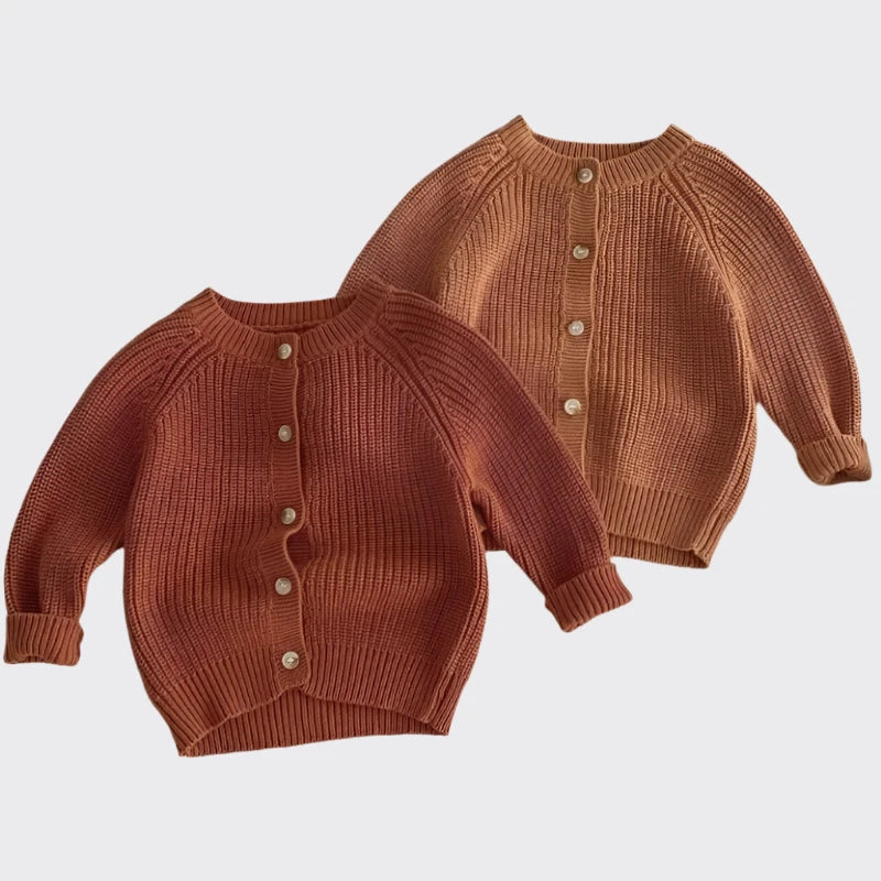 Knitted cardigans in brown and copper