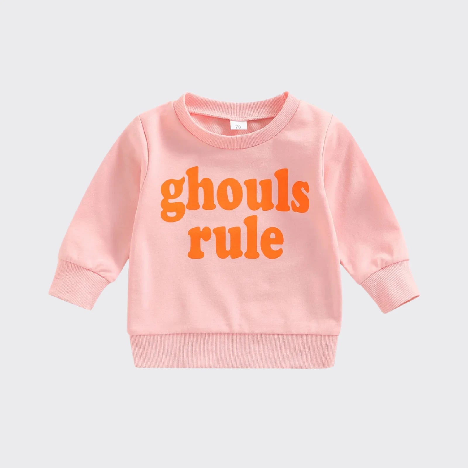 Pink "Ghouls Rule" sweatshirt front