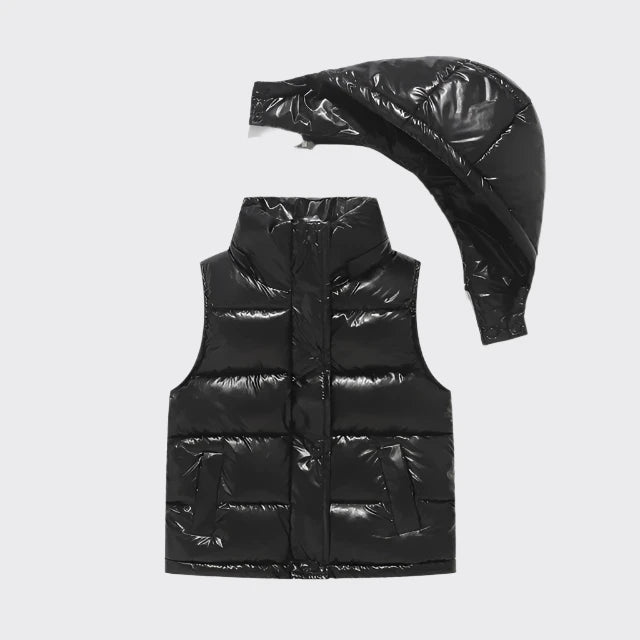 Puffer vest black with hood