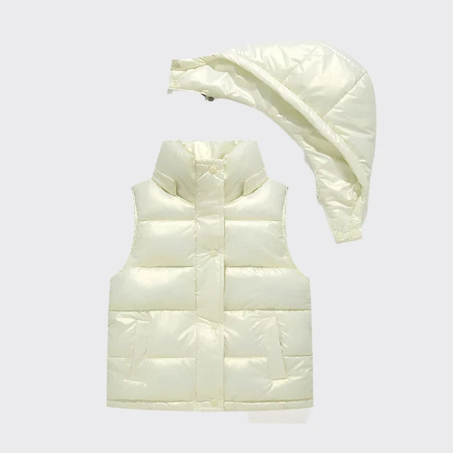 Puffer vest white with hood