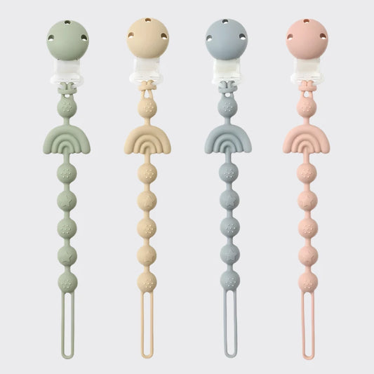 SILICONE PACIFIER CLIP CHAIN IN GREEN, BLUE, IVORY, OR PINK
