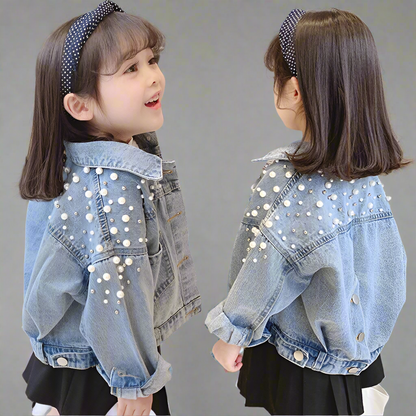 DENIM JACKET WITH FAUX PEARLS