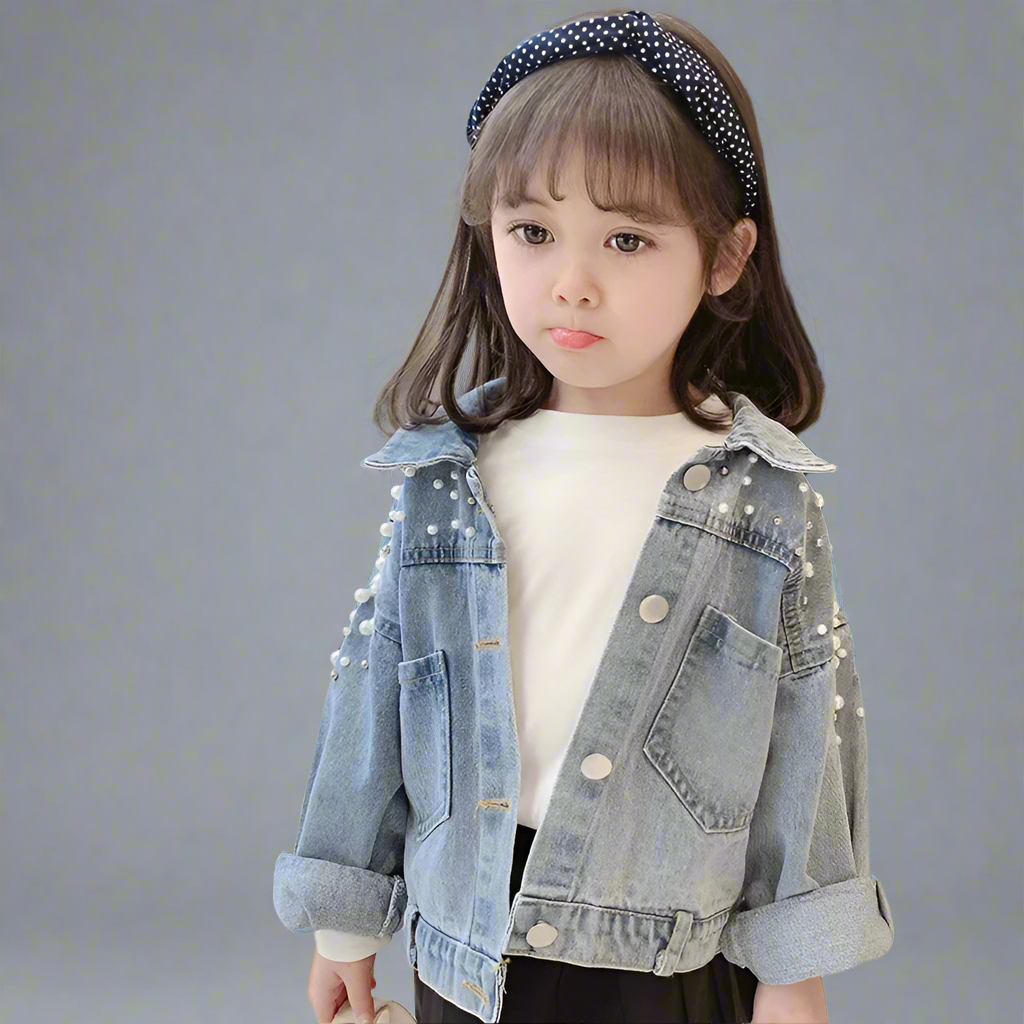 DENIM JACKET WITH FAUX PEARLS