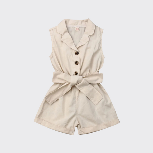 Sleeveless Bow tie romper beige