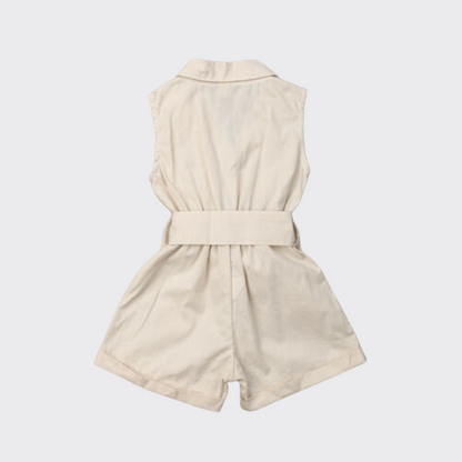 Sleeveless Bow tie romper beige back