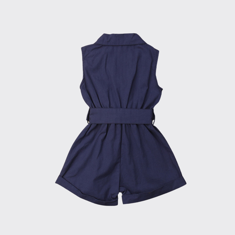 Sleeveless Bow tie romper blue back