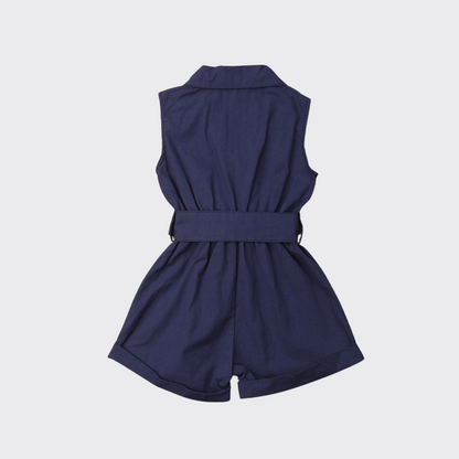 Sleeveless Bow tie romper blue back