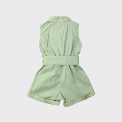 Sleeveless Bow tie romper green back