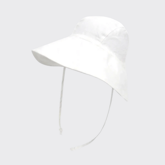 White linen sun hat front side profile