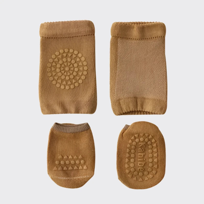 anti-slip socks and knee pads brown