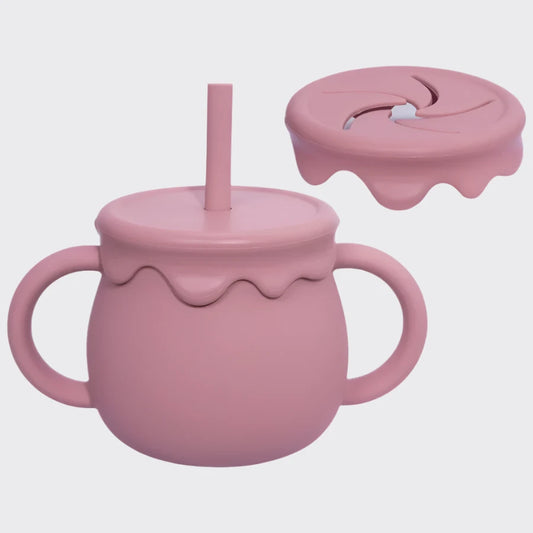 honey pot sippy cup with snack lid pink